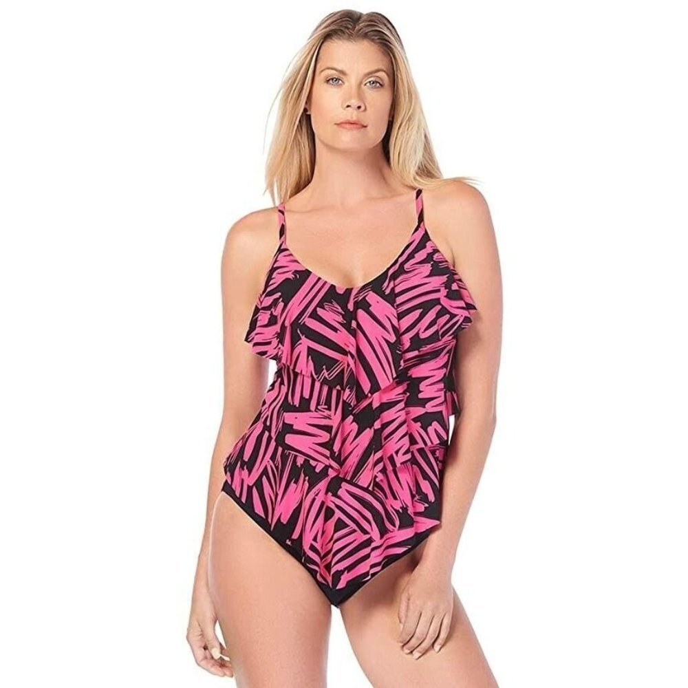 Magicsuit Womens Swimwear Rita Ruffle Soft Cup Tankini Top Size 10 NWT